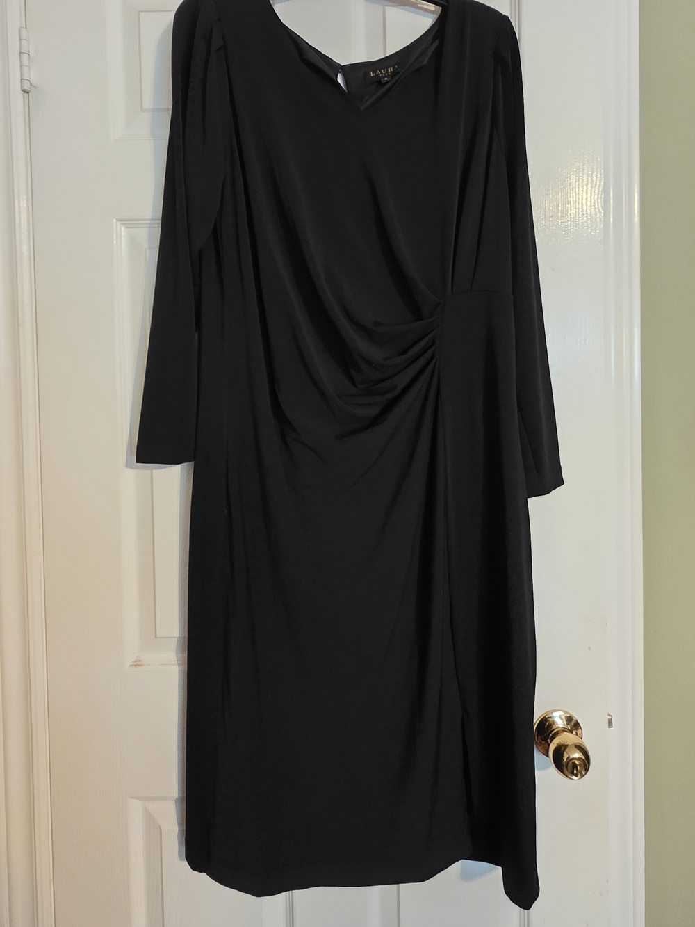 Laura Black Long Sleeve Draped Sheath Dress